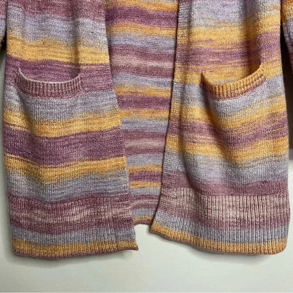 Lucky Brand Boho Soft Cozy Gradient Stripe Longline Open Front Cardigan - Picture 6 of 12
